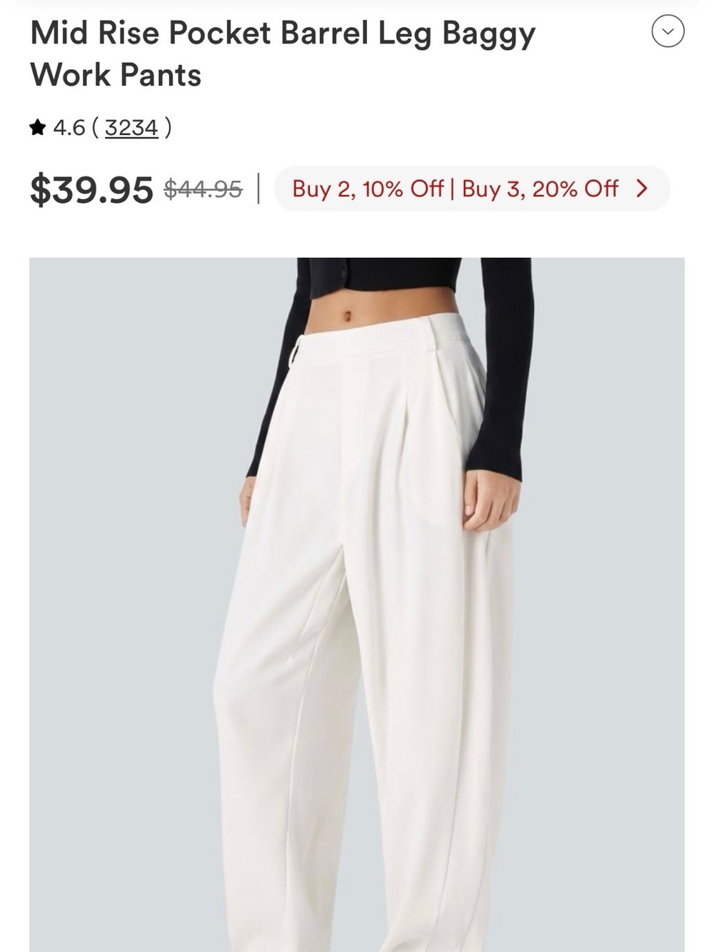 HALARA White Wide-Leg Mid Rise Pants with Pockets